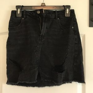 Black Distressed Jean Mini Skirt